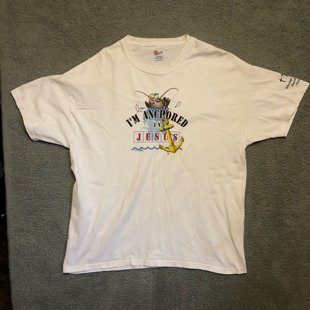 VTG y2k Anchored In Jesus Christian T-Shirt XL White Church Graphic